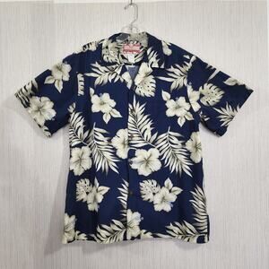 RJC Vintage Hawaiian print short sleeve button up shirt hibiscus & palm men's L